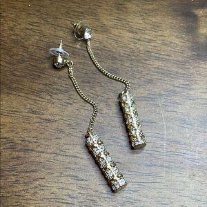 Gold Sparkling Dangle Earrings with Cylindrical Pendants